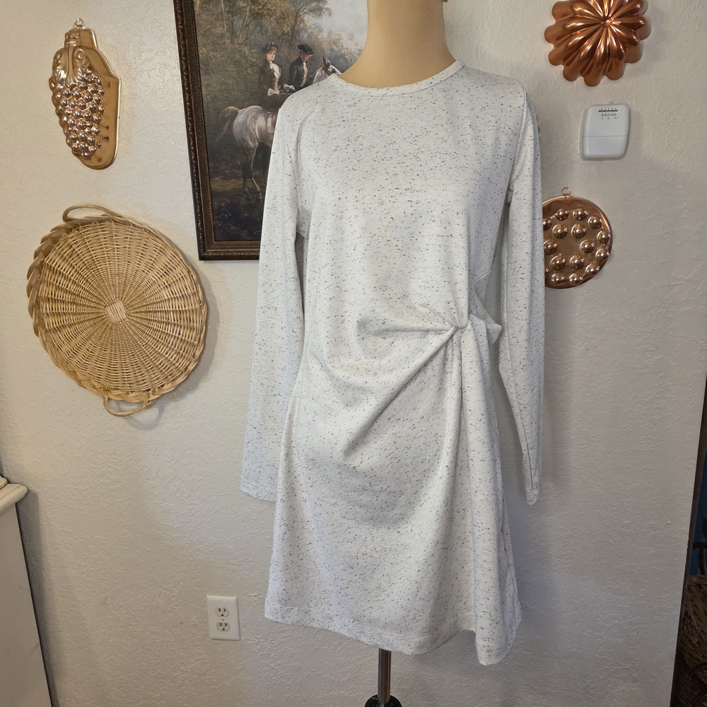 LOFT Ponte Knit Stretch Speck Knotted Sweatshirt Dress Small Quiet Luxury